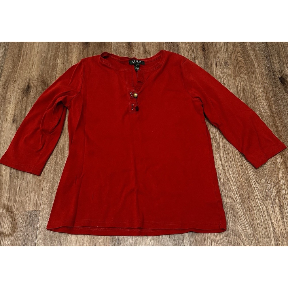 Ralph Lauren Women's 3/4 Sleeve Shirt Red 100%‎ Cotton